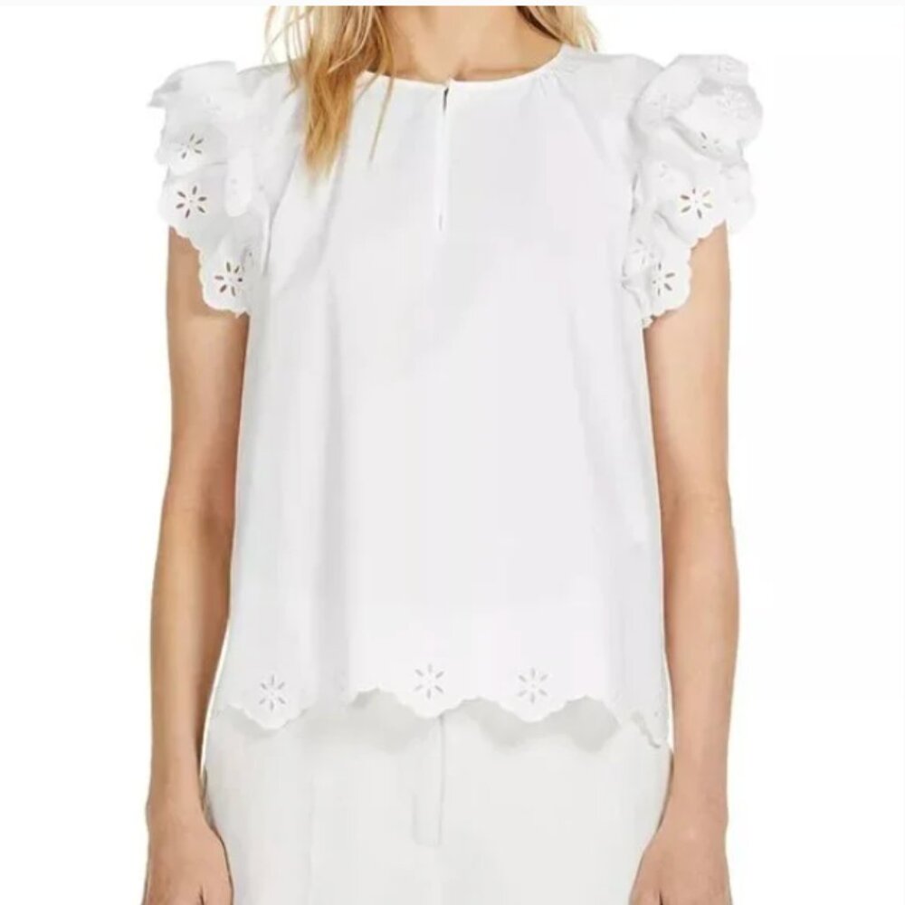 Weekend Max Mara White Eyelet Flutter Sleeve Blouse